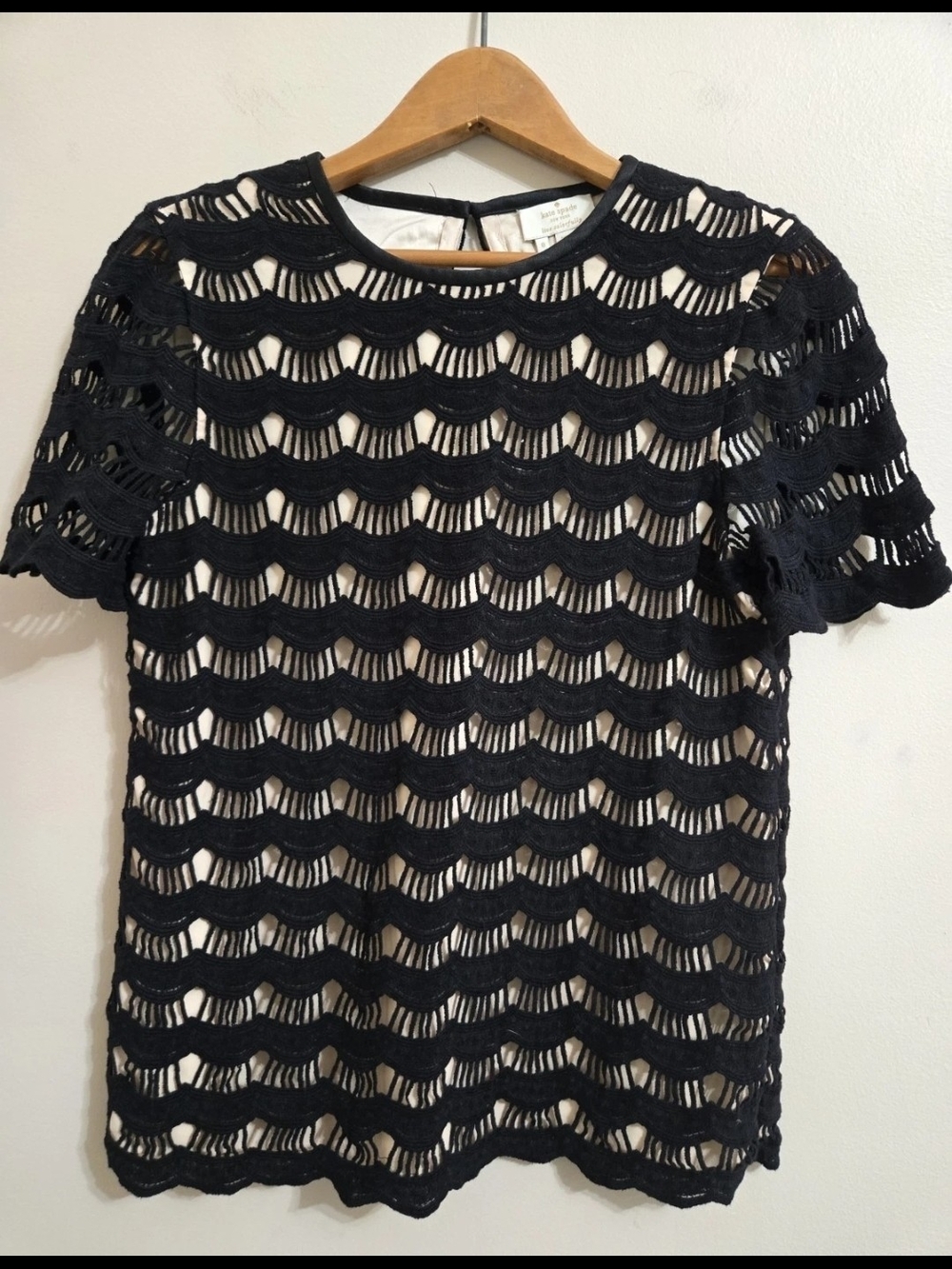 Kate Spade Virginia Scalloped Lace Blouse Womens 0 White Long Sleeve EUC